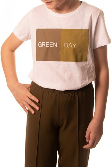 D-xel Aliz T-shirt - Hvid m. Olivengrøn og Lysegrøn